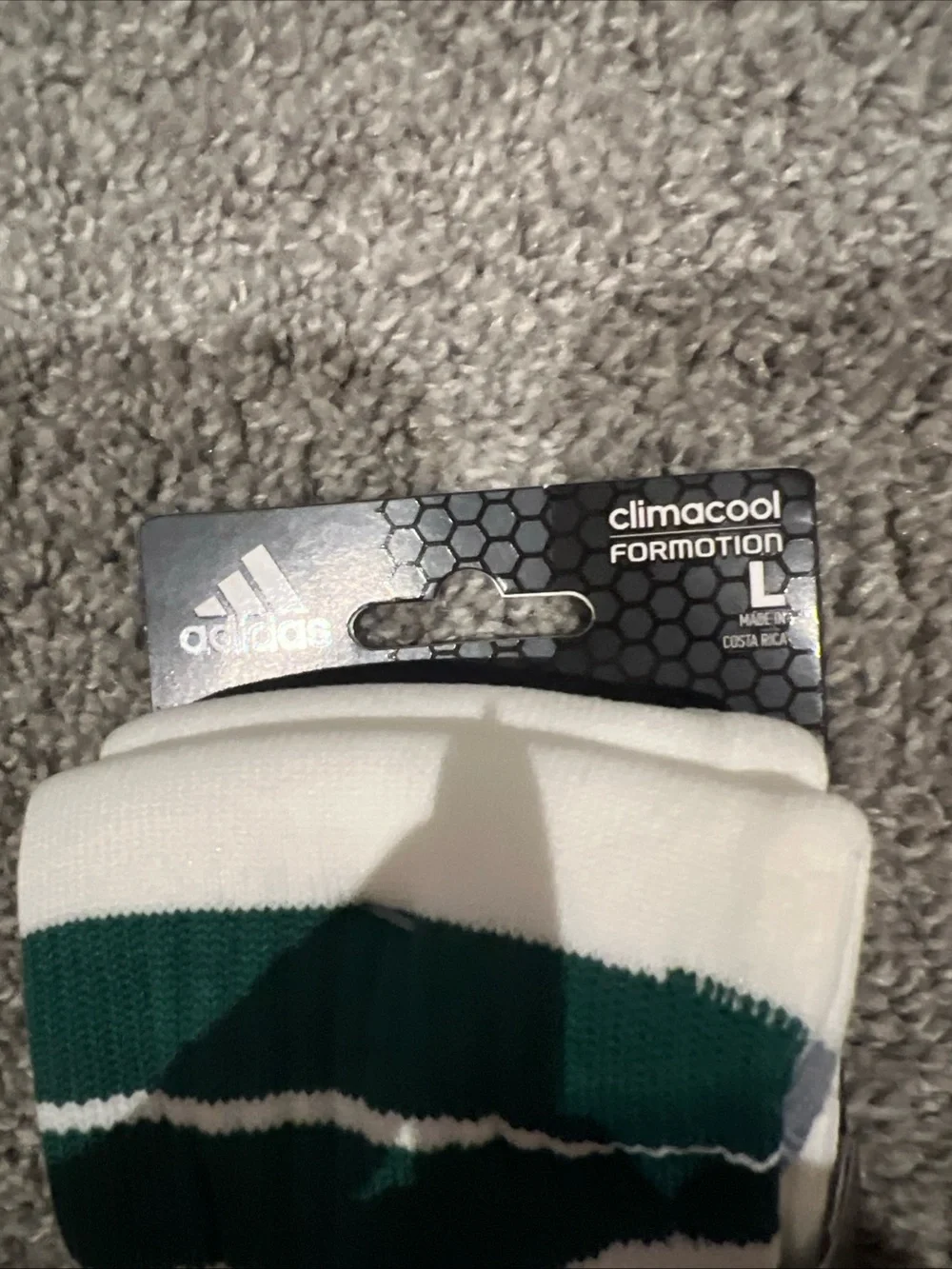 adidas large White and Dark Green Striped Soccer Crew Socks NWT